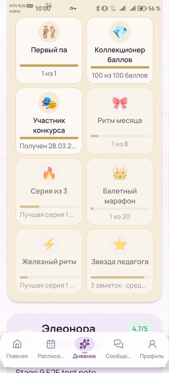 Достижения и прогресс ребёнка в дневнике Lil Ballerine